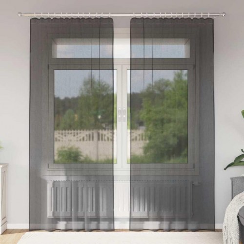Voile-gardiner med fane i toppen 2 stk. - sort 140×225 cm