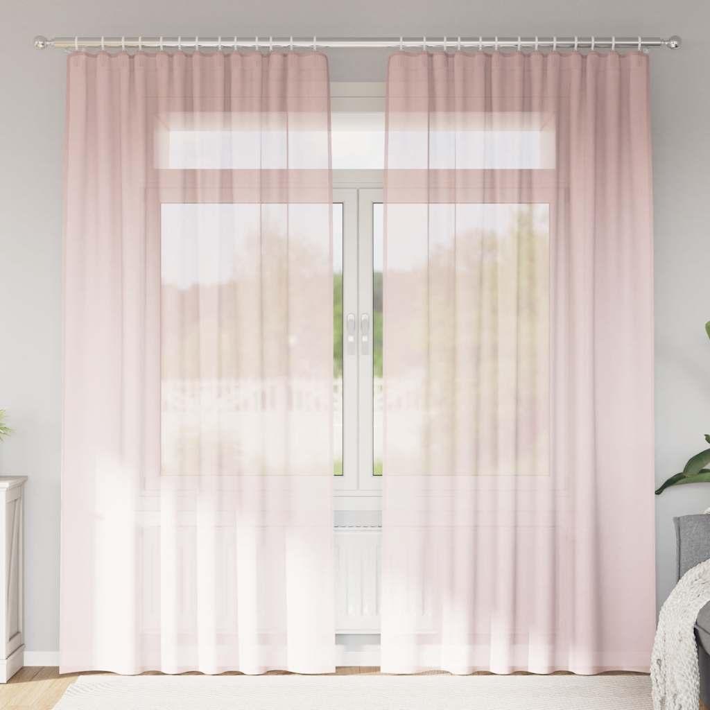 Voile-gardiner med løkker 2 stk. 140x245 cm lyserød