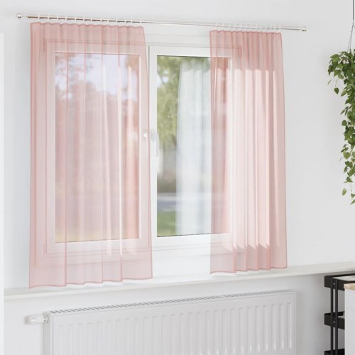 Voile-gardiner med løkker 2 stk. 140×175 cm - lyserød