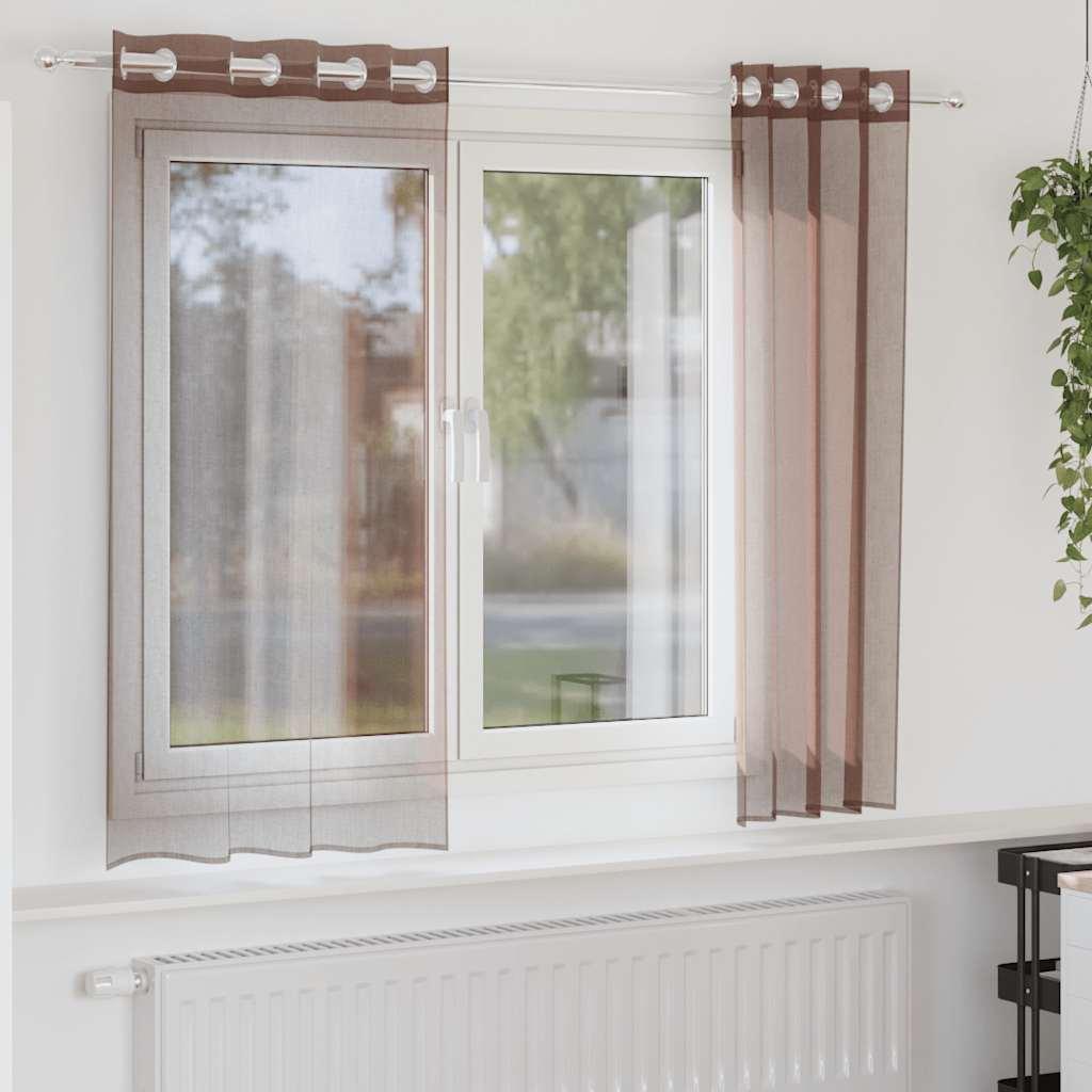 Voile-gardiner med øskner 2 stk. 140x140 cm brun