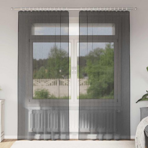Voile-gardiner med fane i toppen, 2 stk. - sort, 140 × 245 cm