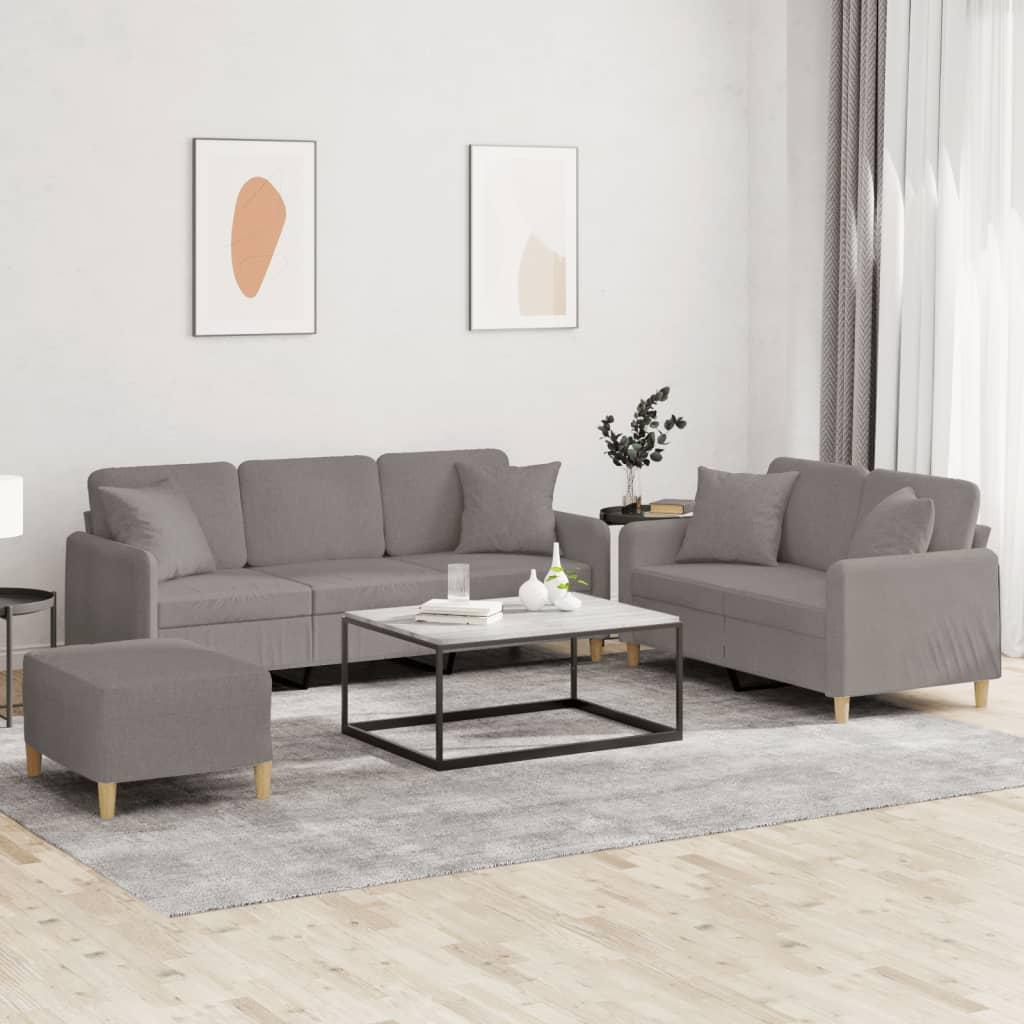 Sofasæt i stof med puder - 3 dele, gråbrun