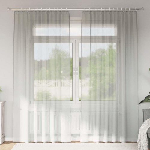 Voile-gardiner med løkker - 2 stk., 140 × 245 cm, lysegrå
