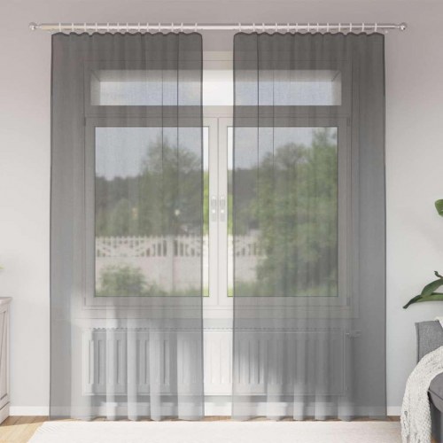 Voile-gardiner med løkker 2 stk. - 140×225 cm, mørkegrå