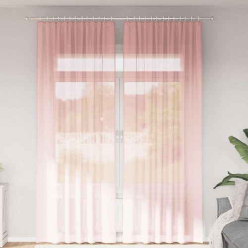 Voile-gardiner med løkker, 2 stk., 140×260 cm - lyserød