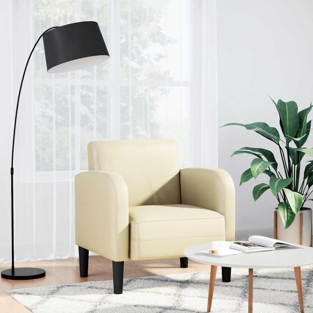 Sofastol med armlæn 54 cm kunstlæder cremefarvet