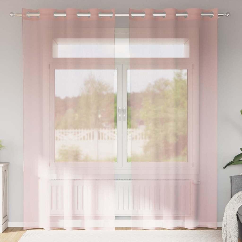 Voile-gardiner med øskner 2 stk. 140x245 cm lyserød