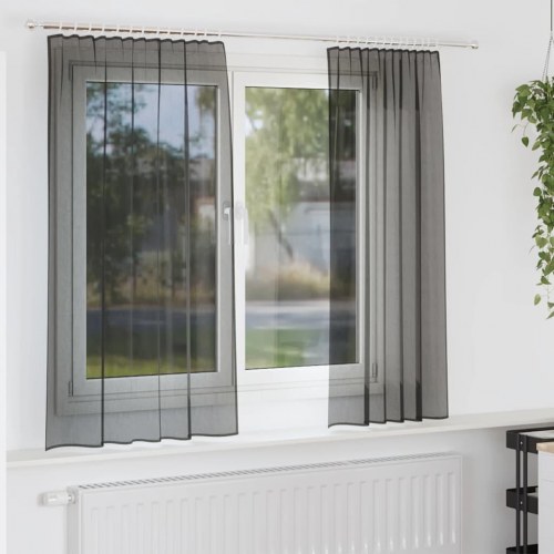 Voile-gardiner med fane i toppen - 2 stk., sort, 140 × 140 cm