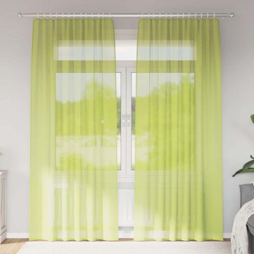 Voile-gardiner med fane i toppen 2 stk. - æblegrøn 140×245 cm