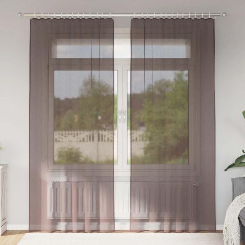 Voile-gardiner med fane i toppen 2 stk - brun 140 x 225 cm