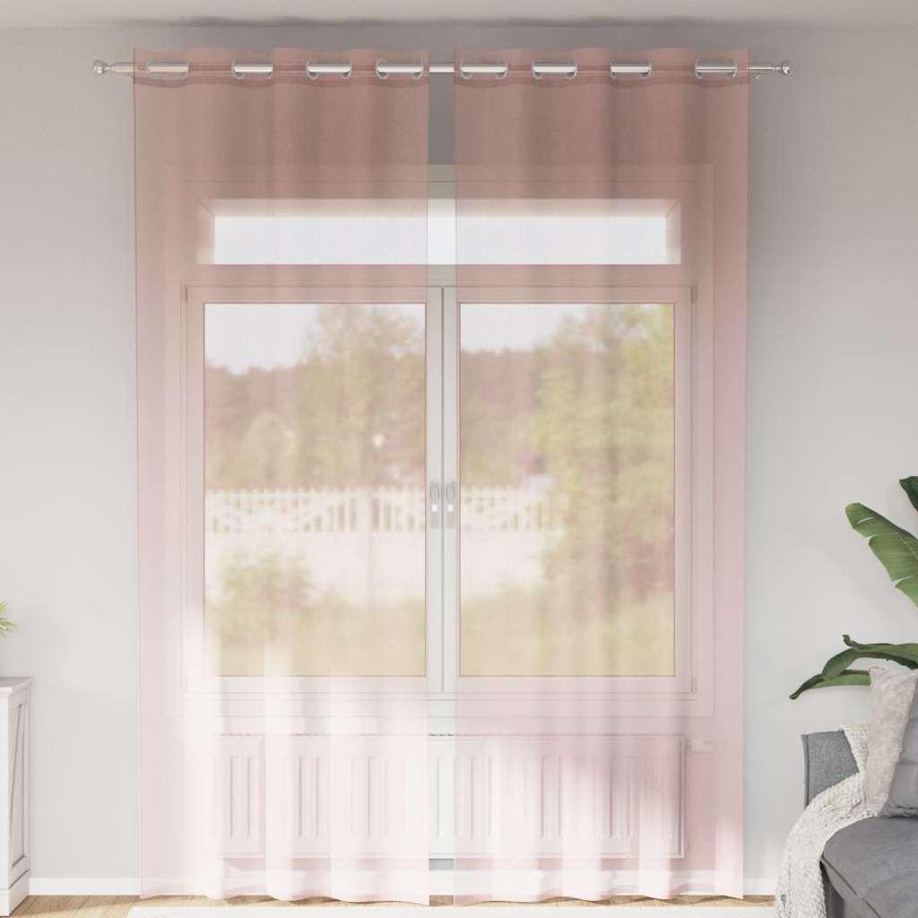 Voile-gardiner med øskner 2 stk. 140x260 cm lyserød