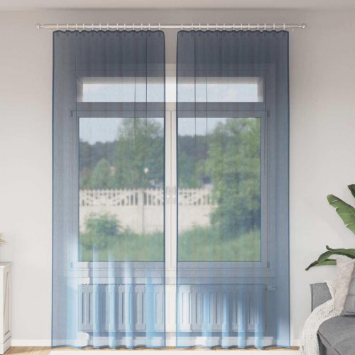 Voile-gardiner med løkker, 2 stk. 140×260 cm - kongeblå