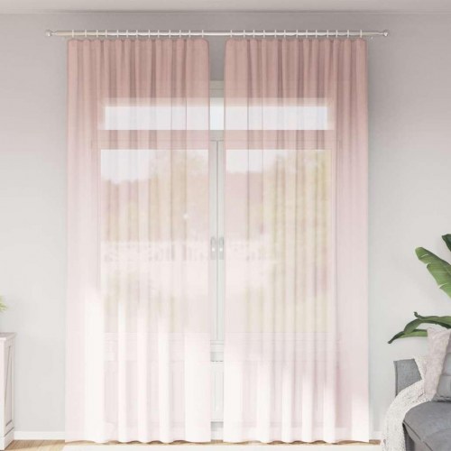 Voile-gardiner med løkker, 2 stk., 140×260 cm - lyserød