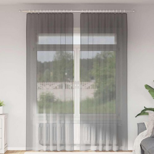 Voile-gardiner med løkker, 2 stk., 140×260 cm - mørkegrå