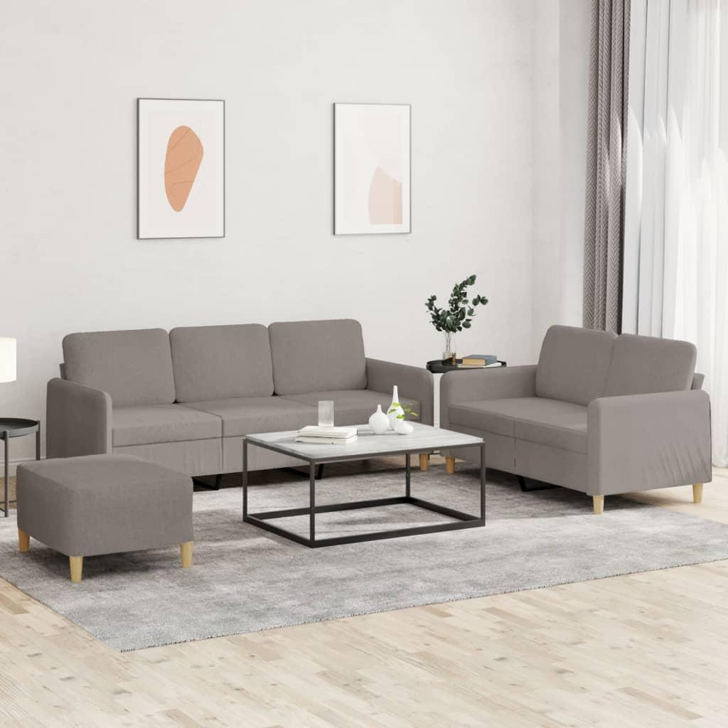 Sofasæt i stof, 3 dele med hynder - gråbrun