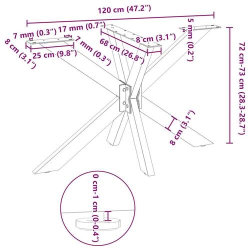 Spisebordsben edderkopform sort 120x68x(72-73) cm stål