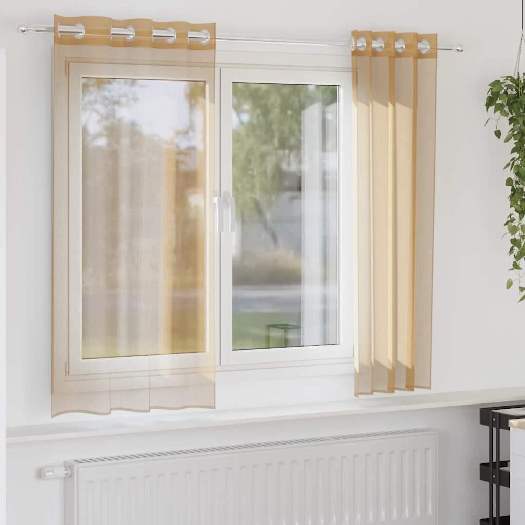 Voile-gardiner med øskner 2 stk. sandfarvet
