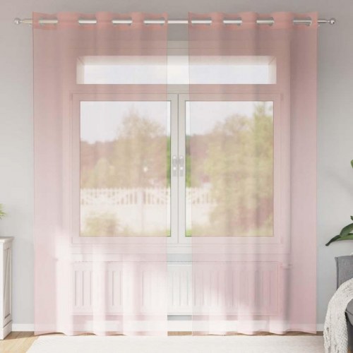 Voile-gardiner med øskner, 2 stk., 140×225 cm - lyserød