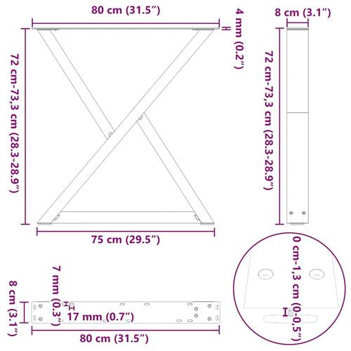Spisebordsben 2 stk Sort 80x(72-73,3) cm Stål