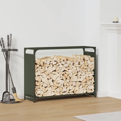 Brændestativ i koldvalset stål - 90 × 28 × 65 cm, olivengrøn