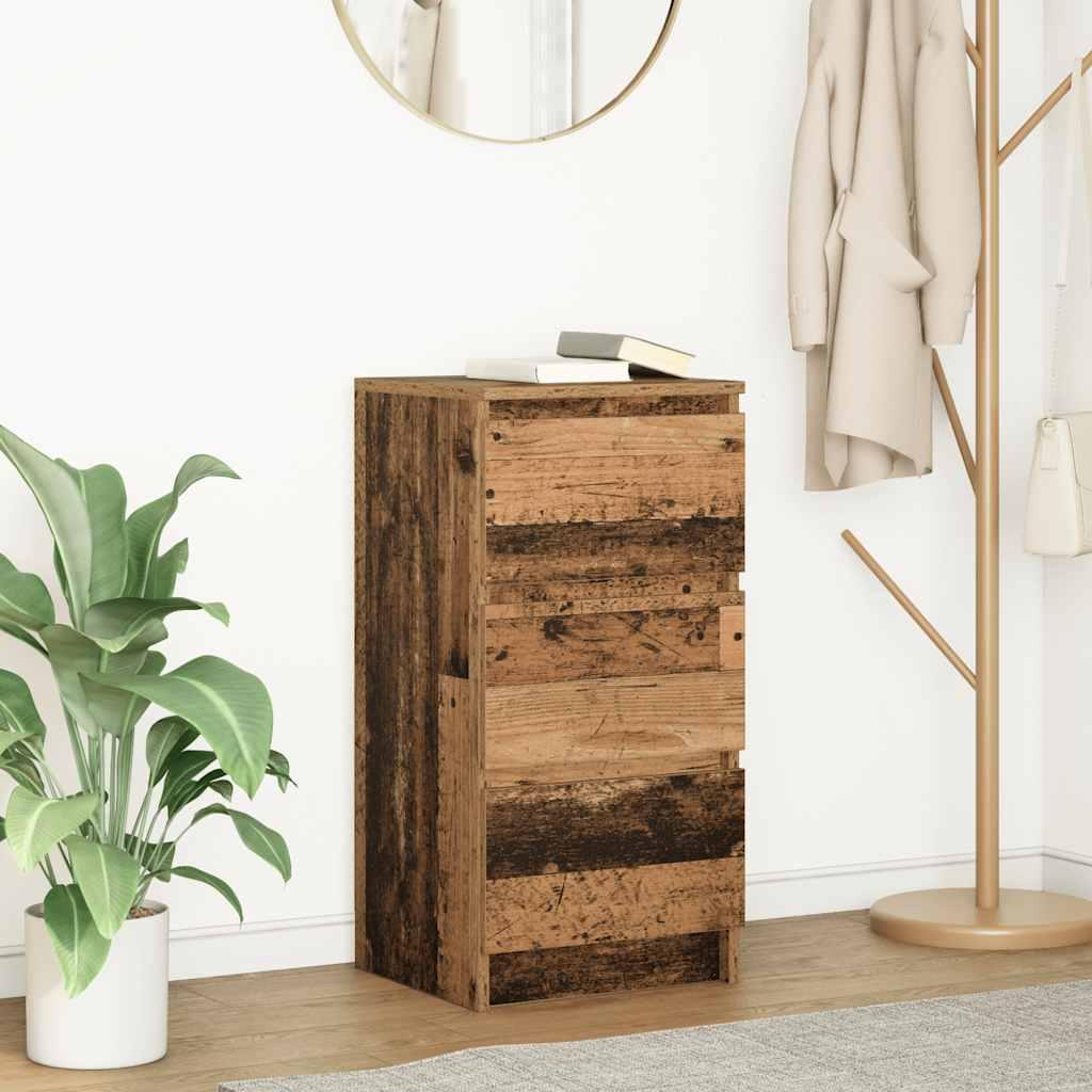 Skænk 37,5×35×76 cm i konstrueret træ - antikt trælook, 3 skuffer
