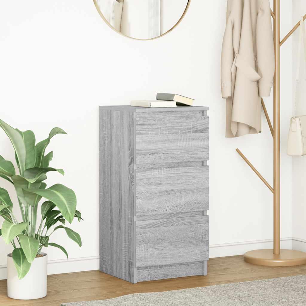 Skænk 37,5×35×76 cm i konstrueret træ - grå sonoma-eg, 3 skuffer