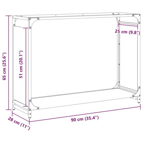 Brændestativ 90 × 28 × 65 cm - koldvalset stål, antracitgrå