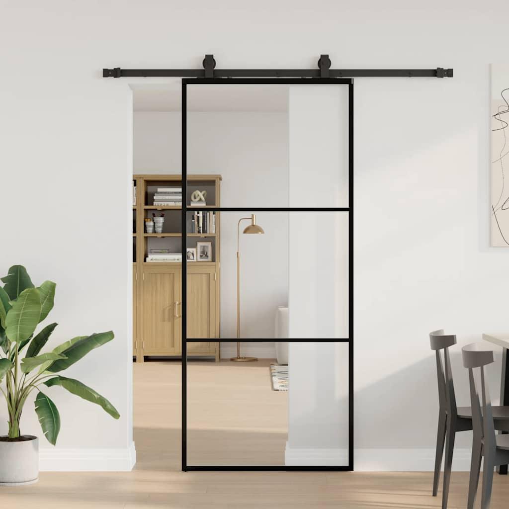 Skydedør i ESG glas med hardwaresæt 90×205 cm - sort