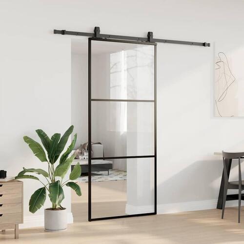 Skydedør med hardwaresæt 90x205 cm ESG glas sort