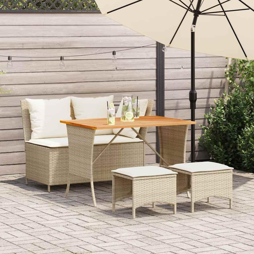 Spisebordssæt til haven i polyrattan - 4 dele med hynder, beige