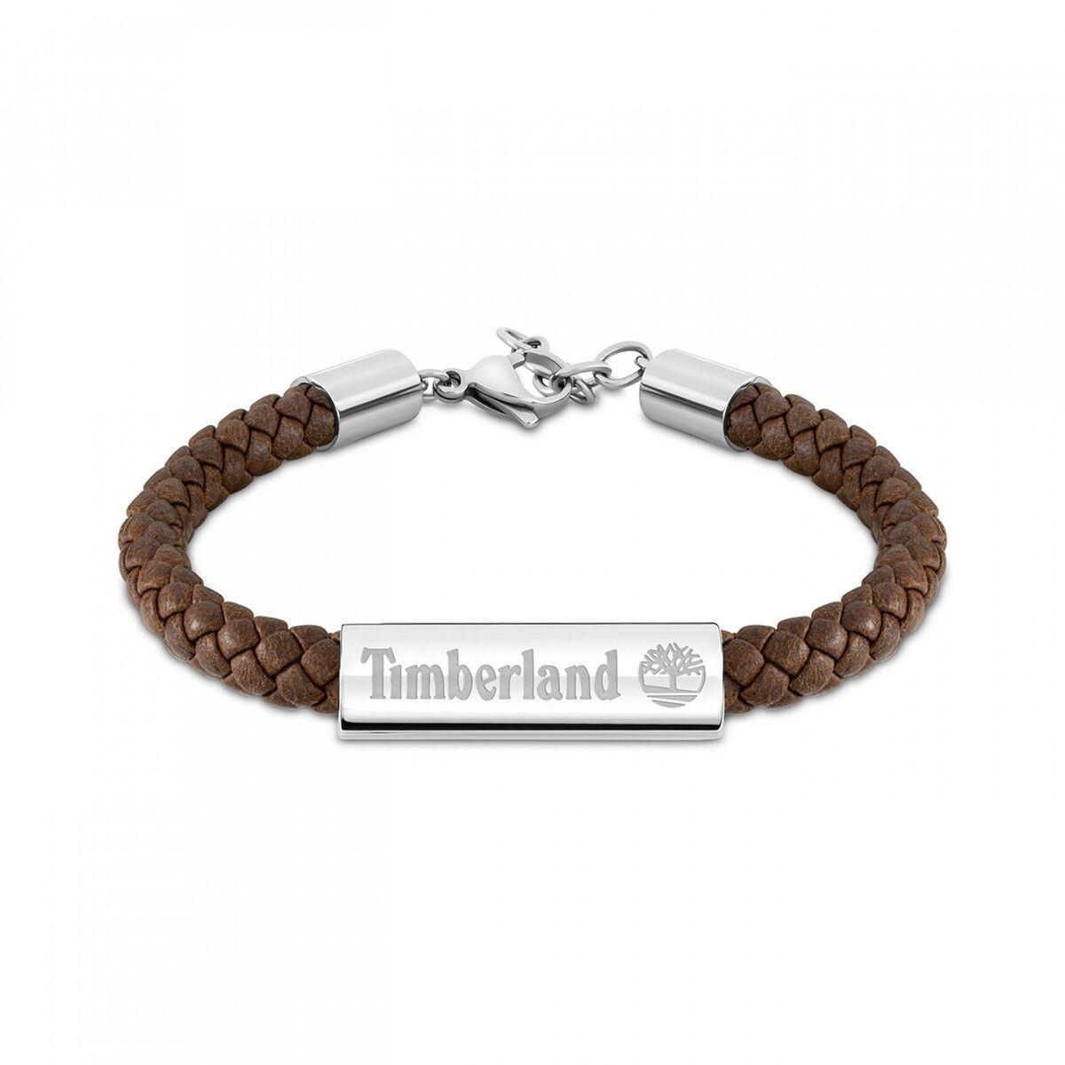 Timberland BAXTER LAKE armbånd til mænd - flettet brun læder med stålplade