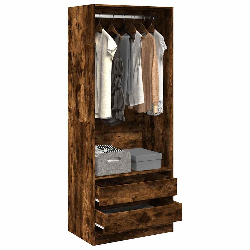Klædeskab Konstrueret Træ Etræsfarve Røget Eg - 2 skuffer / 80 x 50 x 200 cm