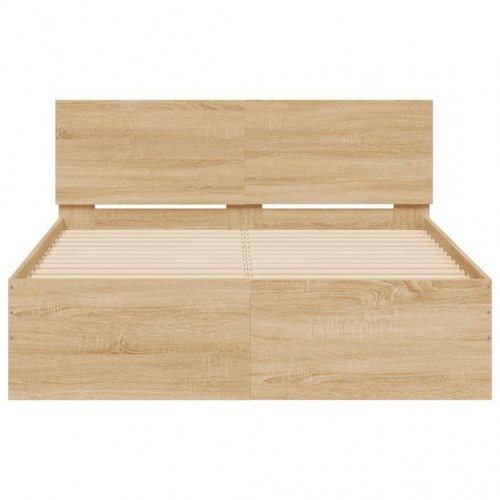 Sengeramme med sengegavl og LED-lys 140 x 190 cm - sonoma-eg
