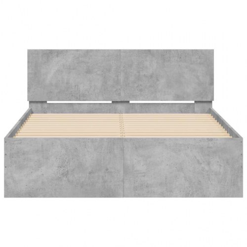 Sengeramme med sengegavl og LED-lys 135 x 190 cm - betongrå
