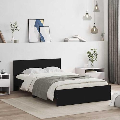 Sengeramme med sengegavl og LED-lys 120x190 cm sort