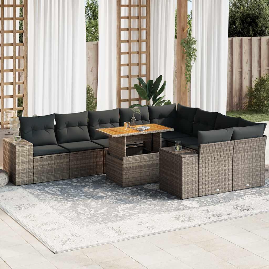Sofasæt Til Haven 10 Dele Med Hynder Polyrattan - Grå (med opbevaring) / 5x midterdel 2x hjørnedel bord