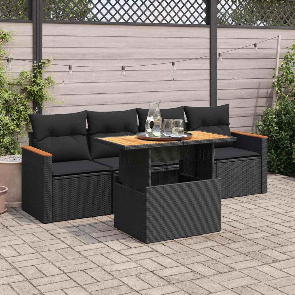 Sofasæt Til Haven 5 Dele Med Hynder Polyrattan - Sort / med opbevaring
