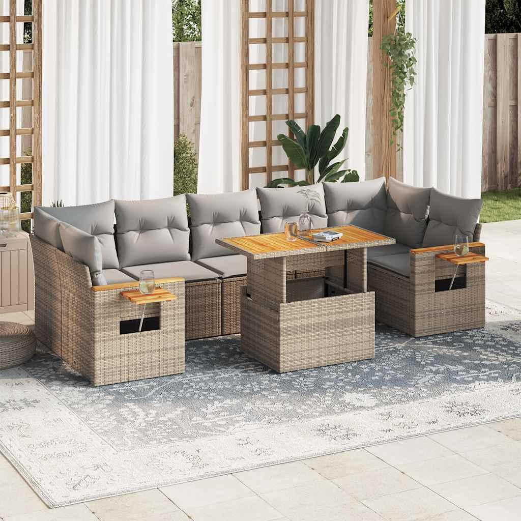 Sofasæt Til Haven 8 Dele Med Hynder Polyrattan Sort - beige og grå / med opbevaring