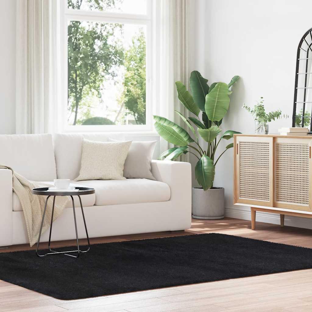 Shaggy gulvtæppe NAVARRA 160x230 cm høje luv polyester sort