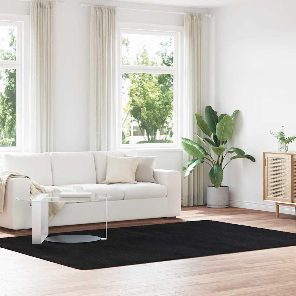 Shaggy gulvtæppe NAVARRA 200x290 cm høje luv polyester sort