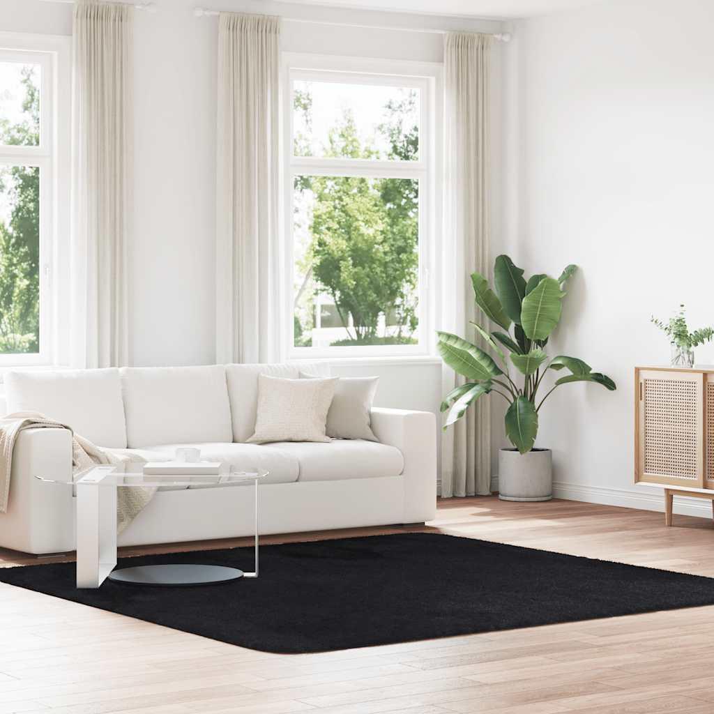 Shaggy gulvtæppe NAVARRA 240x240 cm høje luv polyester sort