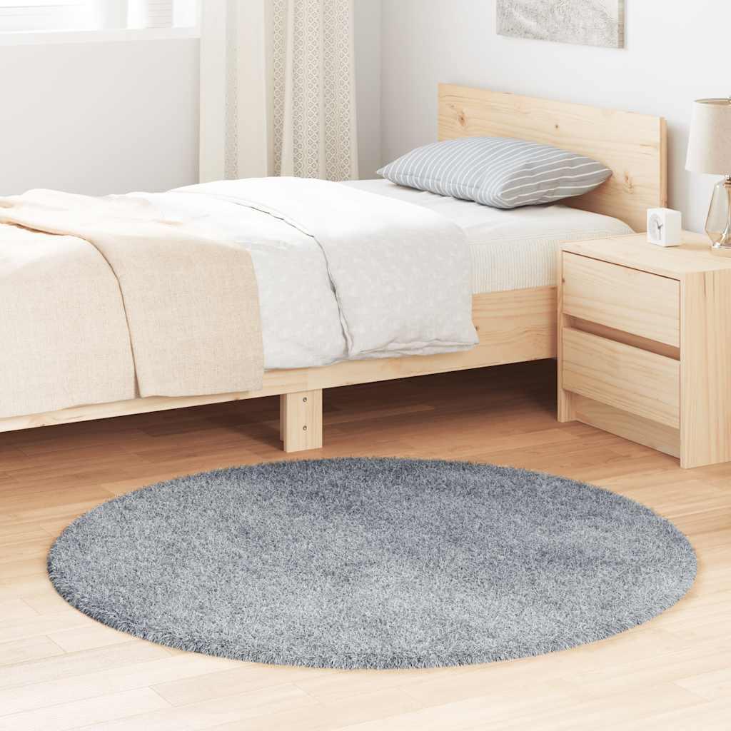 Shaggy Gulvtæppe Navarra Høje Luv Polyester Sølvgrå - Rund / 120 x 120 cm