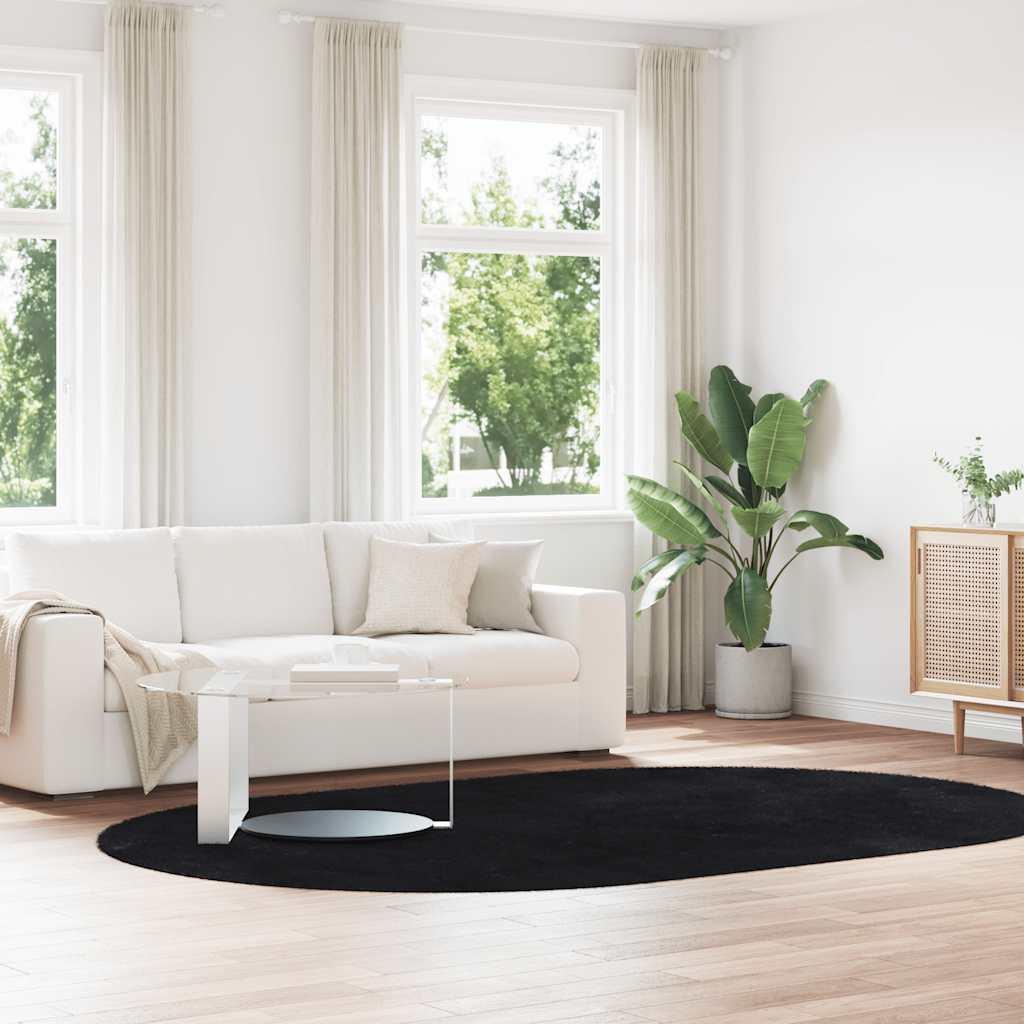 Shaggy Gulvtæppe Navarra Høje Luv Polyester Sort - Oval / 300 x 200 cm