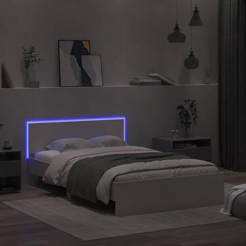 Sengeramme med sengegavl og LED-lys 140x200 cm hvid
