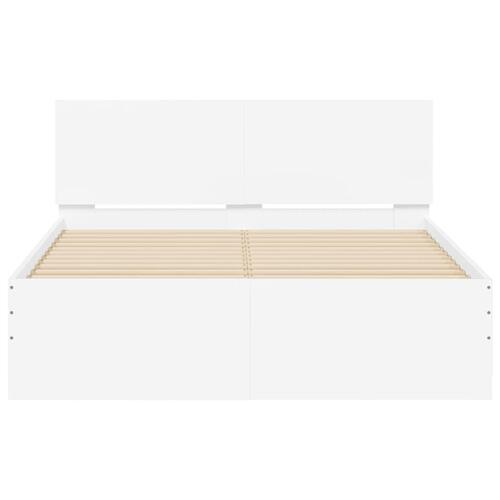 Sengeramme med sengegavl og LED-lys 140x200 cm hvid