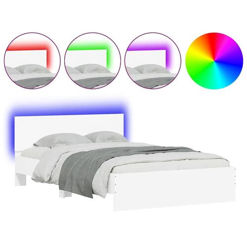 Sengeramme med sengegavl og LED-lys 120x200 cm hvid