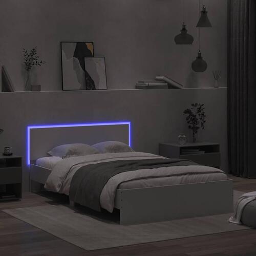 Sengeramme med sengegavl og LED-lys 120x200 cm hvid