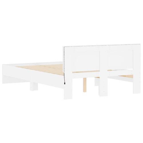Sengeramme med sengegavl og LED-lys 120x200 cm hvid