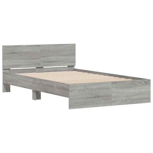 Sengeramme med sengegavl og LED-lys 120x190 cm grå sonoma-eg