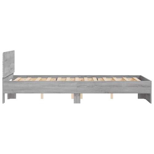 Sengeramme med sengegavl og LED-lys 120x190 cm grå sonoma-eg
